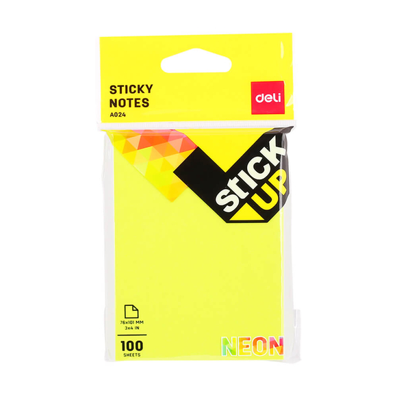 Deli Sticky Notes Yapışkanlı Not Kağıdı 76X101 Neon 100 Yaprak A02402 