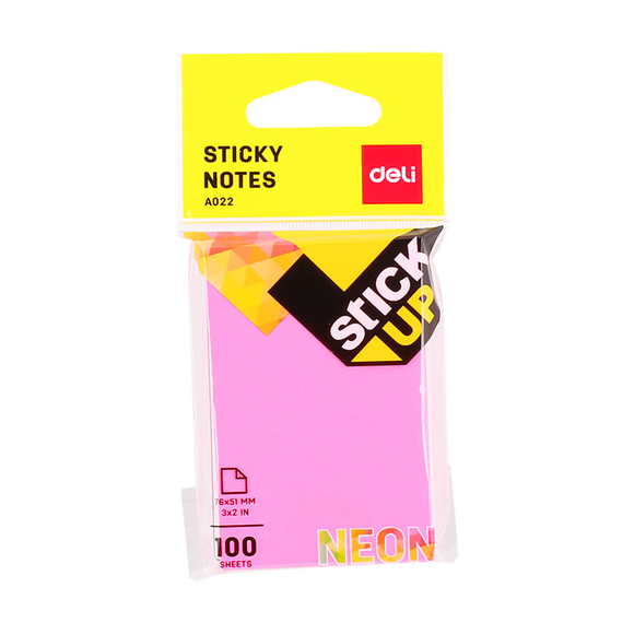 Deli Sticky Notes Yapışkanlı Not Kağıdı 76x51 mm Neon 100 Sayfa A02202