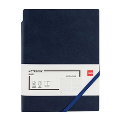 Deli - Deli Suni Deri Kalem Yerleştirmeli Koyu Mavi A5 96 Yp. Çizgili Defter N130L