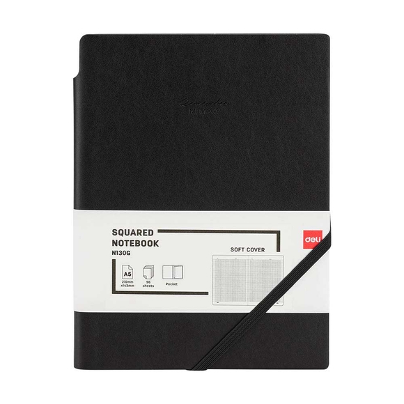 Deli Suni Deri Kalem Yerleştirmeli Siyah A5 96 Yp. Kareli Defter N130G