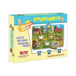 DiyToy Çiftlikte Kimler Var Tak Çıkar Kart Puzzle 9124 - Thumbnail
