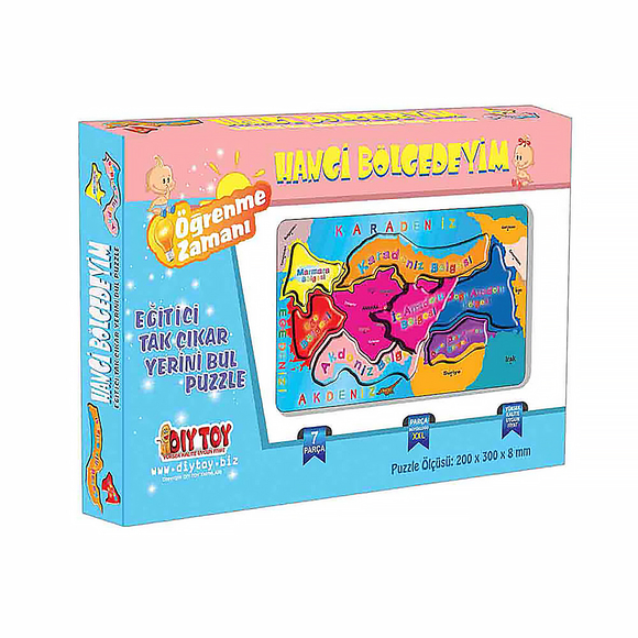 DiyToy Hangi Bölgedeyim Tak Çıkar Kart Puzzle 9148