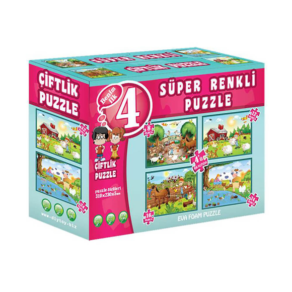 Diytoy Puzzle Süper Renkli Çiftlik 4’lü