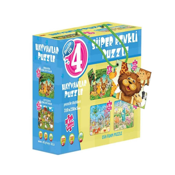 Diytoy Puzzle Süper Renkli Hayvanlar 4’lü