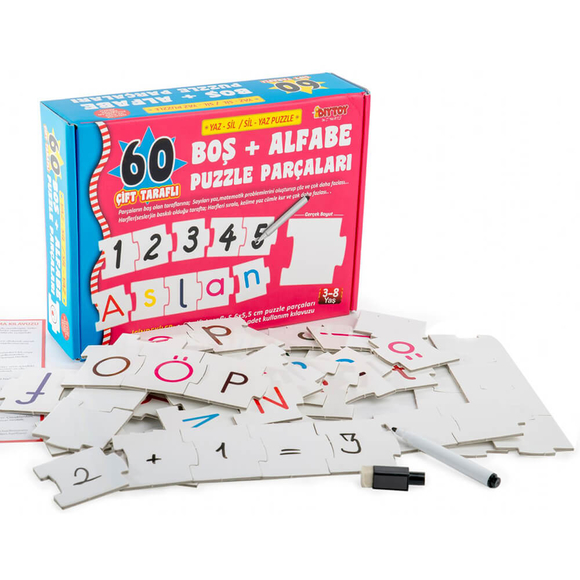 Diytoy Yaz/Sil Boş Puzzle Parçaları Alfabe BLA1376