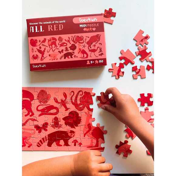Doerkids Midi Puzzle - Hepsi Kırmızı Hayvanlar 80 Parça Puzzle