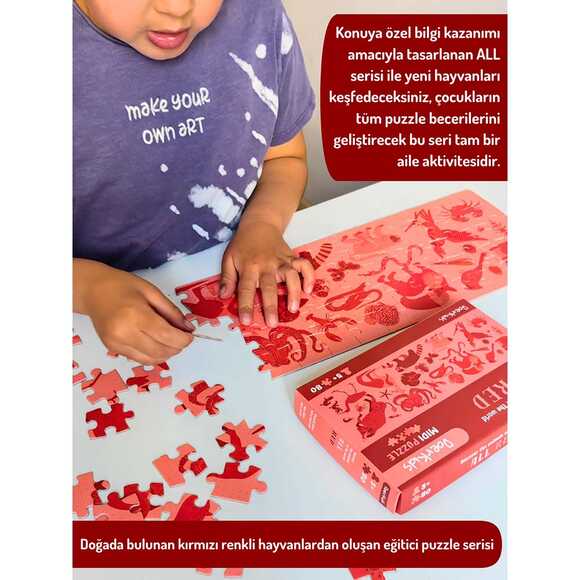 Doerkids Midi Puzzle - Hepsi Kırmızı Hayvanlar 80 Parça Puzzle
