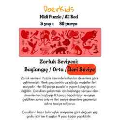 Doerkids Midi Puzzle - Hepsi Kırmızı Hayvanlar 80 Parça Puzzle - Thumbnail