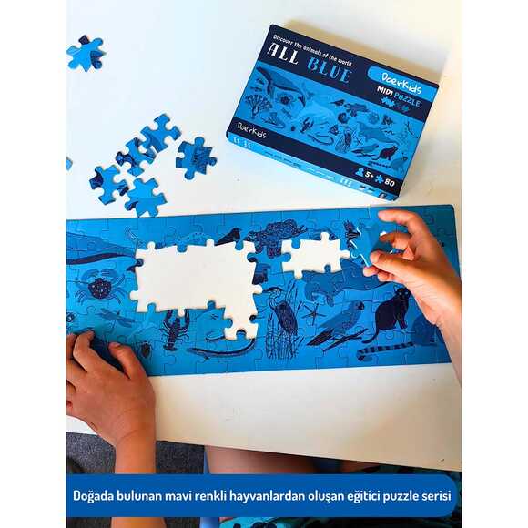 Doerkids Midi Puzzle - Hepsi Mavi Hayvanlar 80 Parça Puzzle