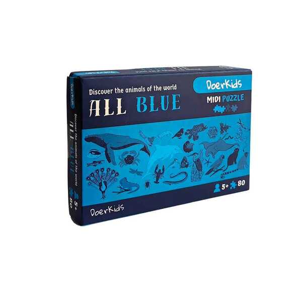 Doerkids Midi Puzzle - Hepsi Mavi Hayvanlar 80 Parça Puzzle