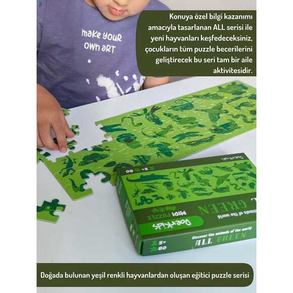 Doerkids Midi Puzzle - Hepsi Yeşil Hayvanlar 80 Parça Puzzle