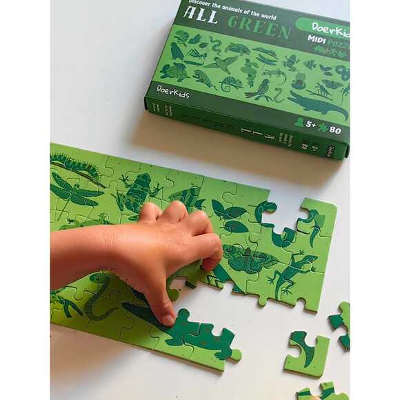 Doerkids Midi Puzzle - Hepsi Yeşil Hayvanlar 80 Parça Puzzle