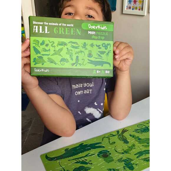 Doerkids Midi Puzzle - Hepsi Yeşil Hayvanlar 80 Parça Puzzle