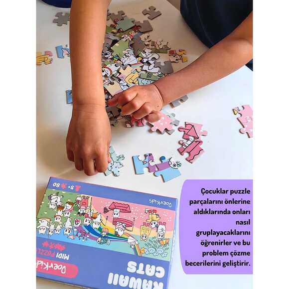 Doerkids Midi Puzzle - Kawaii Kediler 80 Parça Puzzle