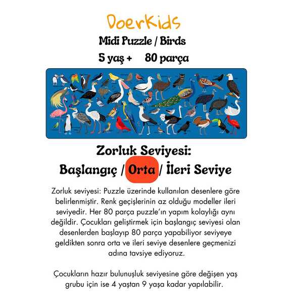 Doerkids Midi Puzzle - Kuşlar 80 Parça Puzzle