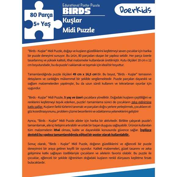Doerkids Midi Puzzle - Kuşlar 80 Parça Puzzle