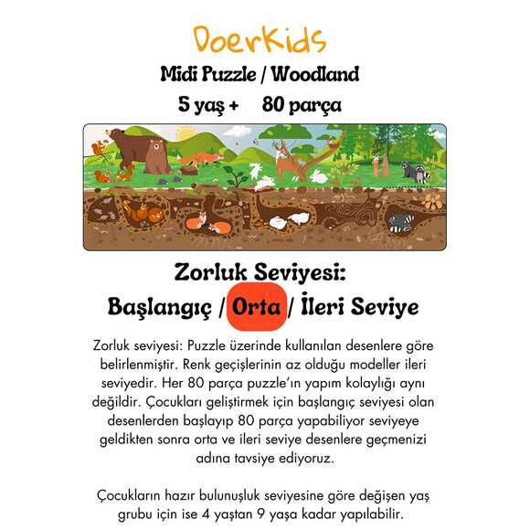 Doerkids Midi Puzzle - Ormanlık Alanın Üstünde ve Altında 80 Parça Puzzle