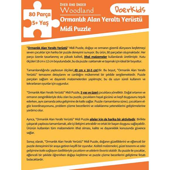 Doerkids Midi Puzzle - Ormanlık Alanın Üstünde ve Altında 80 Parça Puzzle