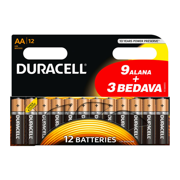 Duracell Kalem Pil AA (9+3) 12'li Kartela