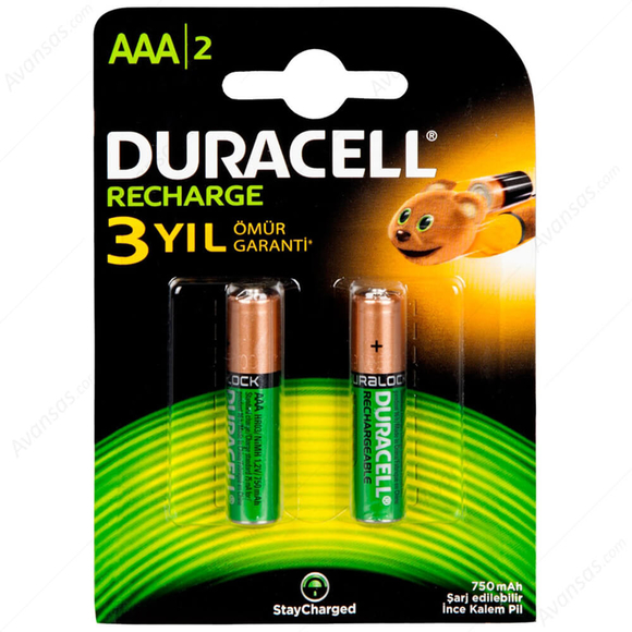 Duracell Şarjlı İnce Kalem Pil AAA 750 Mah 2’li