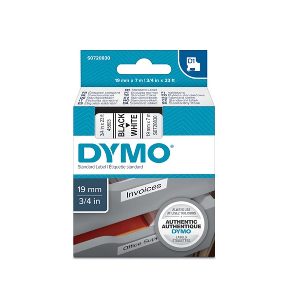 Dymo 45803 D1 Şerit 19mmx7mt Beyaz/Siyah 