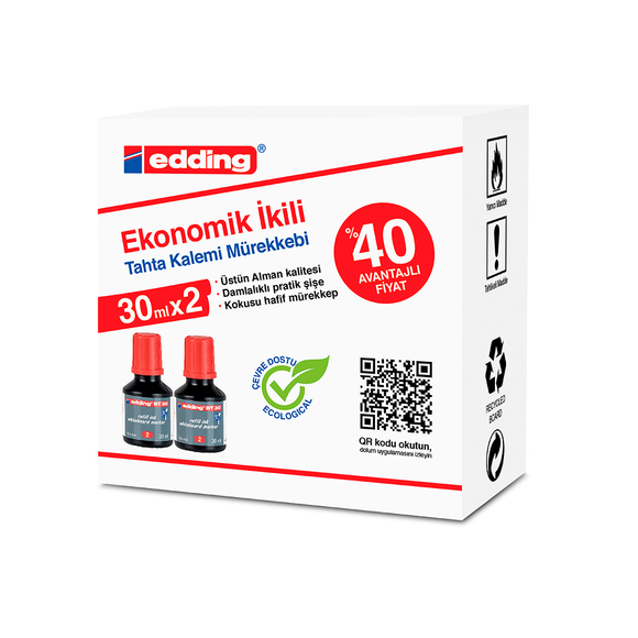 Edding Bt30K202 Tahta Kalemi Mürekkebi Kırmız 30Ml 2Li