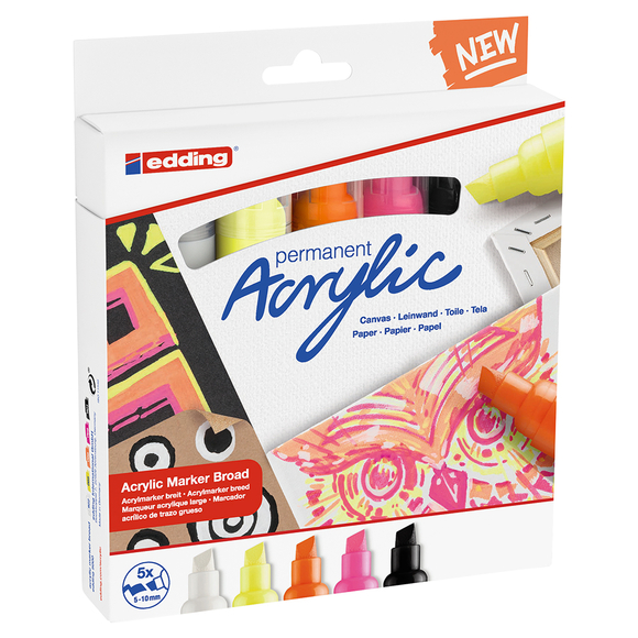  Edding Ed5000K5000 Kalın Uçlu Akrilik Markör 5Li Set Fosforlu 