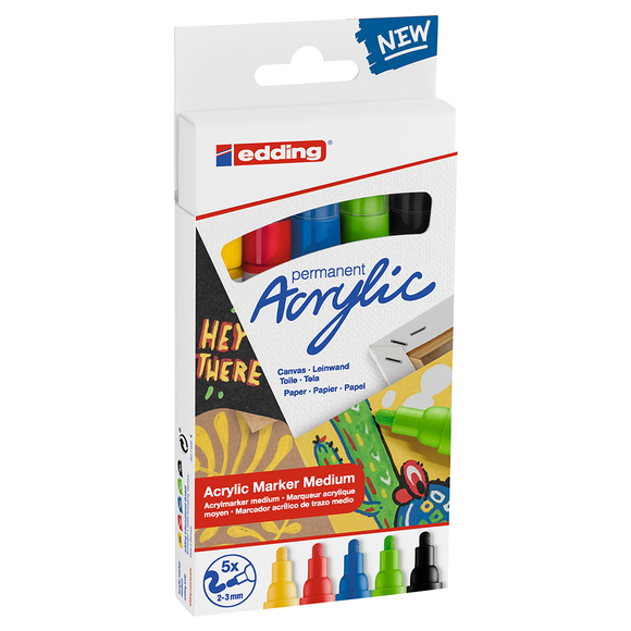  Edding Ed5100K5000 Orta Uçlu Akrilik Markör 5Li Set Basıc 
