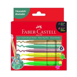 Faber Castell - Faber Castell Comfort Serisi Keçeli Kalem 12 Renk Metalik+ Neon 5068155132
