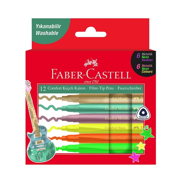 Faber Castell Comfort Serisi Keçeli Kalem 12 Renk Metalik+ Neon 5068155132