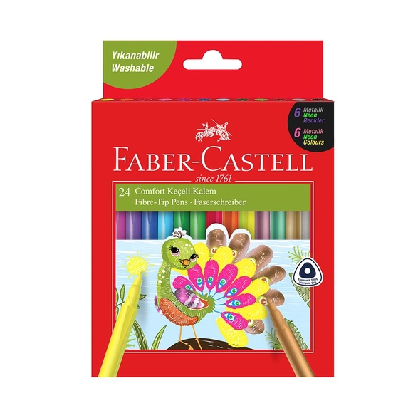 Faber Castell Comfort Serisi Keçeli Kalem 24 Renk Neon+Metalik+Klasik Renkler 5068155243