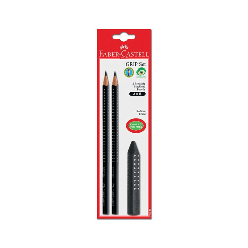 Faber-Castell Grip Kurşun Kalem Siyah+Silgi 2+1 Blister - Thumbnail