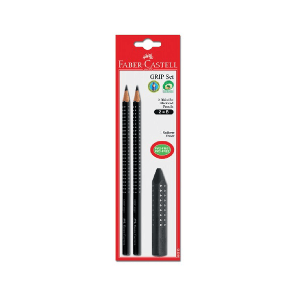 Faber-Castell Grip Kurşun Kalem Siyah+Silgi 2+1 Blister 