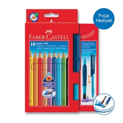 Faber Castell Jumbo Grip Kuru Boya Kalemi 10 Renk Fırça Hediyeli - Thumbnail