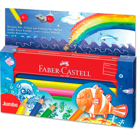 Faber Castell Jumbo Kuru Boya Seti Metal Kutulu 8 Renk 951080