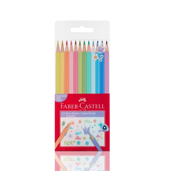 Faber Castell Kuru Boya Kalemi 12 Renk Üçgen Gövde Pastel Renkler 5171116313