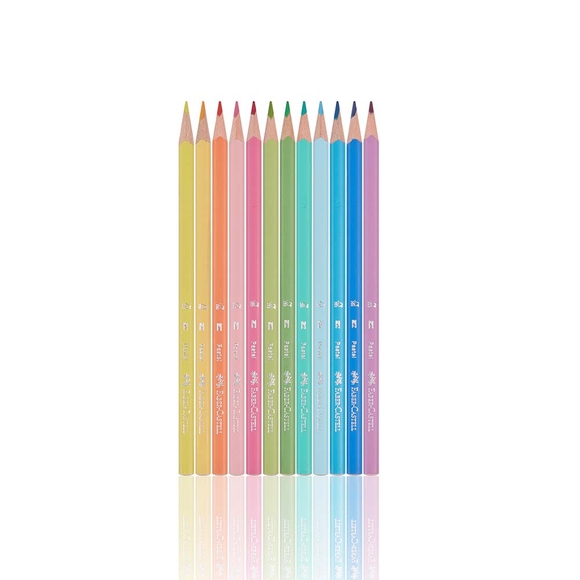 Faber Castell Kuru Boya Kalemi 12 Renk Üçgen Gövde Pastel Renkler 5171116313