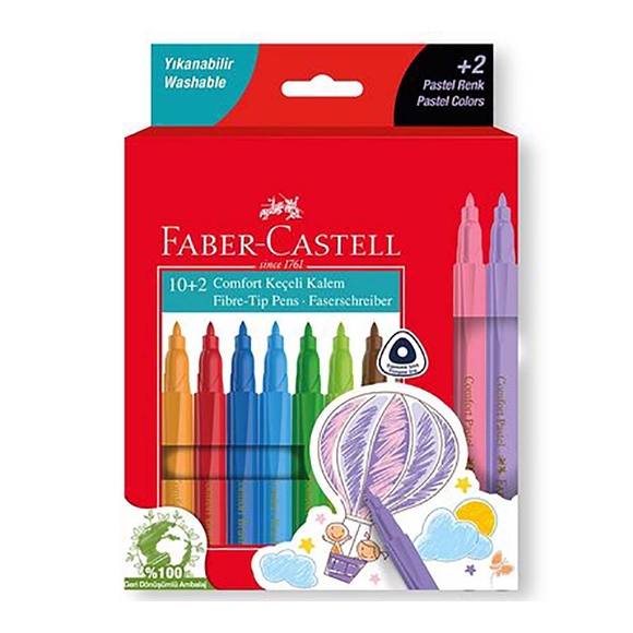 Faber Comfort Keçeli Kalem 10+2 Pastel Renk 5062000013000