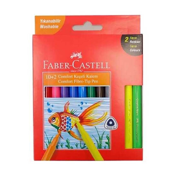 Faber Comfort Serisi Keçeli Kalem 12 Renk Yıkanabilir 10+2 Neon 5068155133 Faber Comfort Serisi Keçeli Kalem 12 Renk Yıkanabilir 10+2 Neon 5068155133
