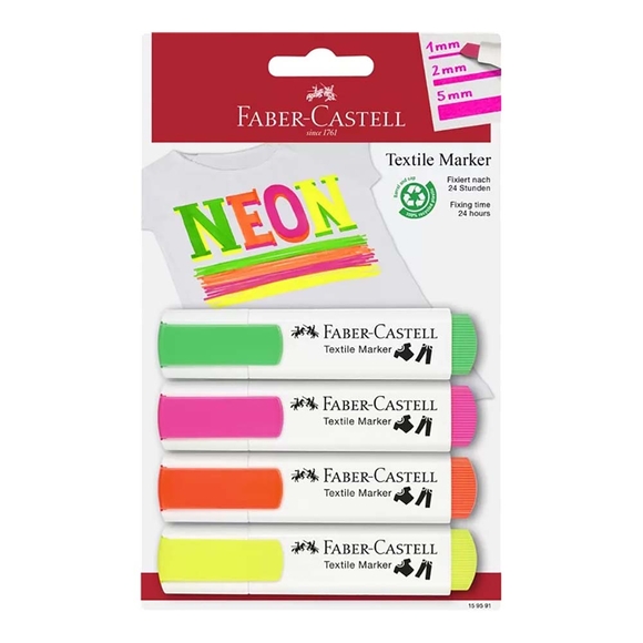 Faber Tekstil Markörü Neon Renk 4’lü
