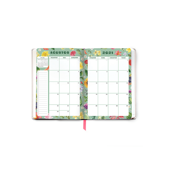 Fabooks 2021- 2022 Pembe ve Mavi Çiçekler 17 Aylık Akademik Ajanda