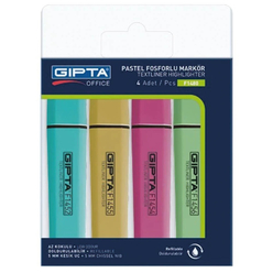 Gıpta - Gıpta Fosforlu Markör 5mm Kesik Uç Pastel 4 Renk Set