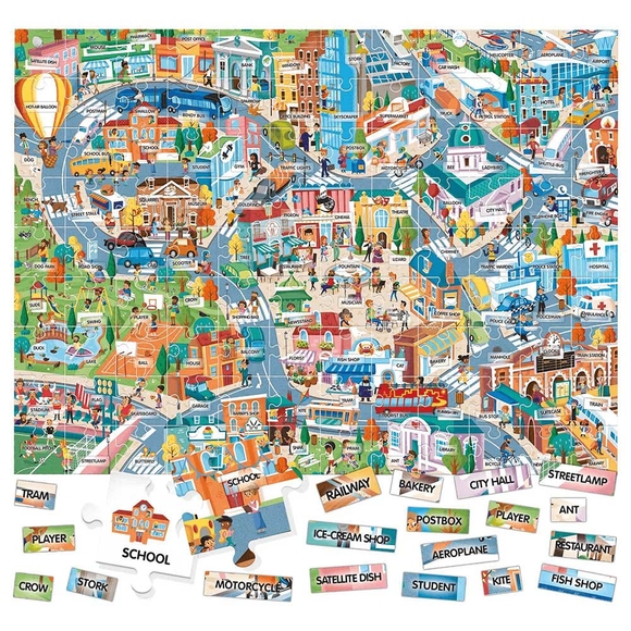Headu Puzzle Easy English 100 Words The City (4-8 Yaş) IT-21000