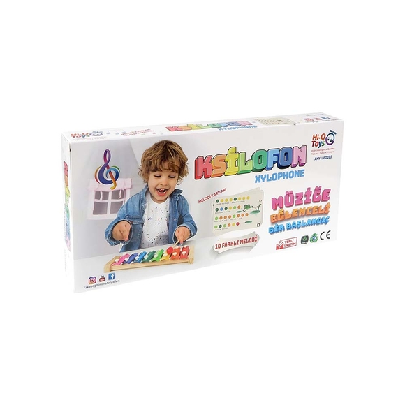 Hi-Q Toys - Ahşap 8’li Ksilofon Renkli Nota Kartlı AKY-IM0285