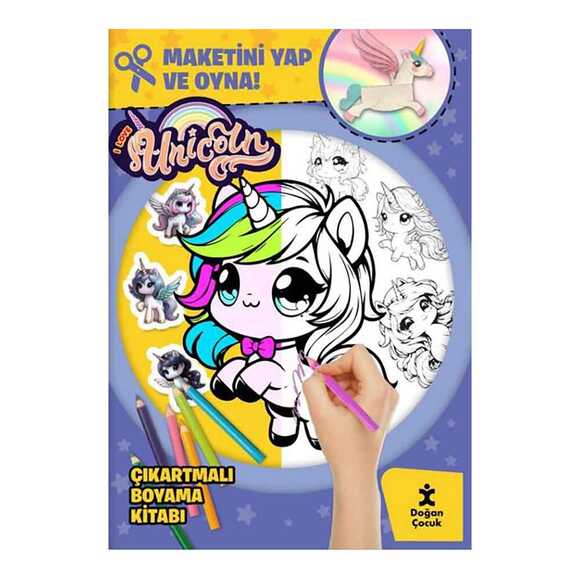 I Love Unicorn Çıkartmalı Boyama Kitabı - Maketini Yap ve Oyna!