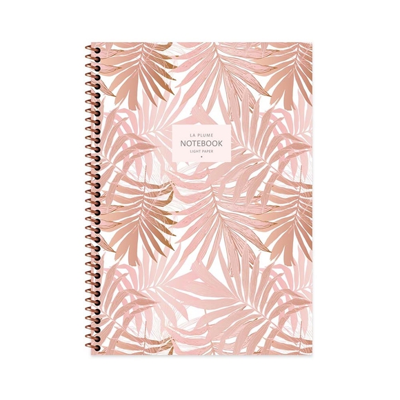 Keskin 16,5x22,5 Spiralli La Plume Leaves Karton Kapak 80 Yaprak Kareli Defter 385242-99