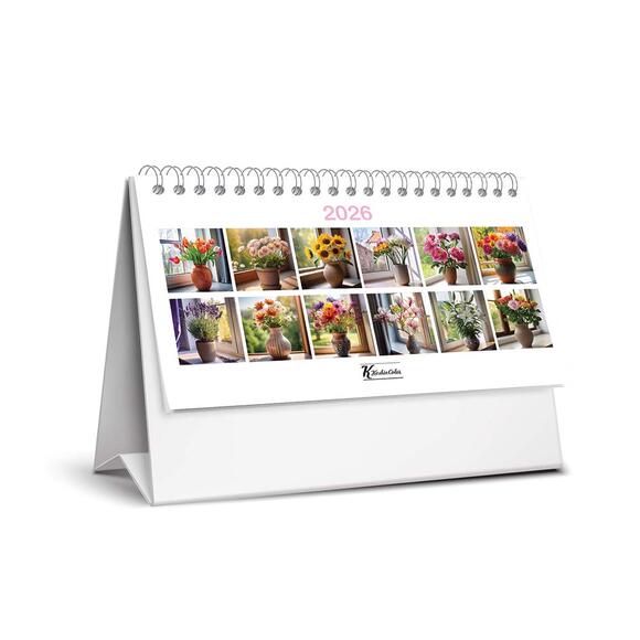 Keskin 2026 Karton Üçgen Masa Takvim Çiçek 