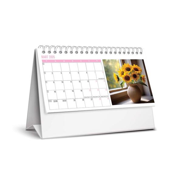 Keskin 2026 Karton Üçgen Masa Takvim Çiçek 