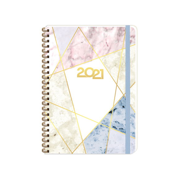 Keskin A5 Spralli Sert Kapak Haftalık Ajanda Marbel Moon 2021