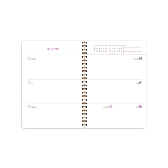 Keskin A5 Spralli Sert Kapak Haftalık Ajanda Marbel Moon 2021